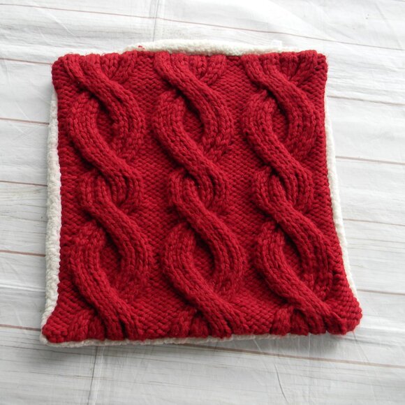 Pottery Barn Alpine Mega Cable Sherpa Back Pillow Cover 24  Pottery Barn RED Cable Knit Throw Pillow Cover SHERPA DETAIL 24\